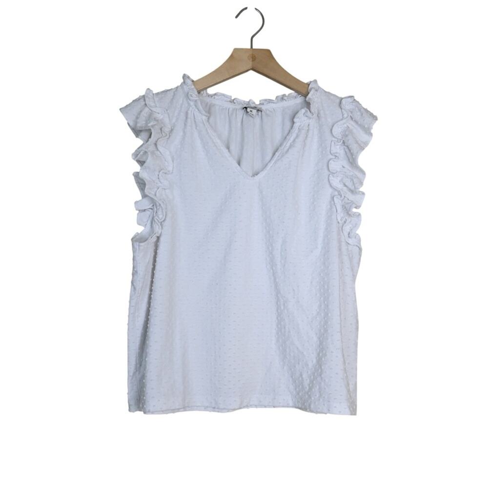 J. Crew Women's XL V-Neck Ruffle Cap Sleeve Clip-Dot Blouse - Picture 2 of 9